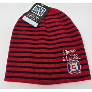 MLS Chicago Fire Soccer Beanie Hat Mens OS Red Blue KNit Cap Logo Winter NWT